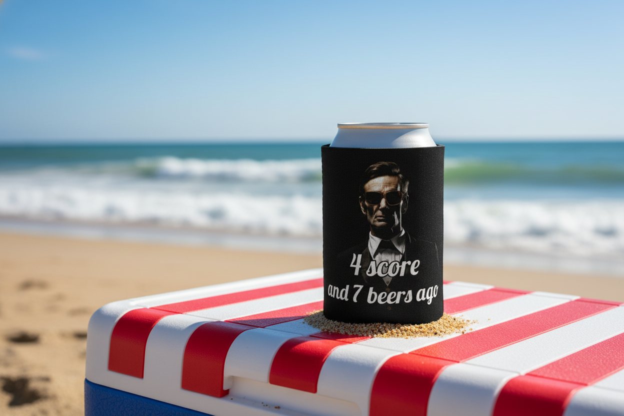 4 Score and 7 Beers Ago Abraham Lincoln Koozie