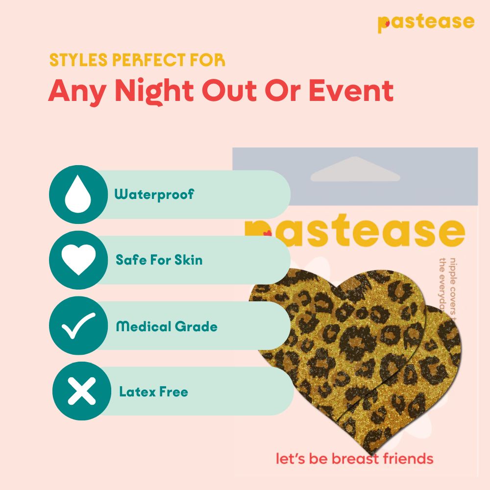 Love: Glittering Gold Cheetah Heart Nipple Pasties by Pastease®