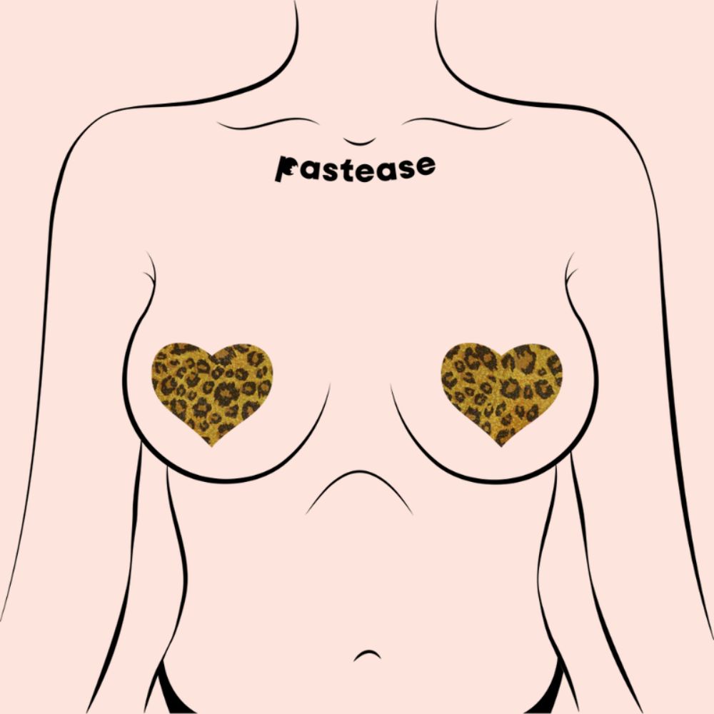 Love: Glittering Gold Cheetah Heart Nipple Pasties by Pastease®