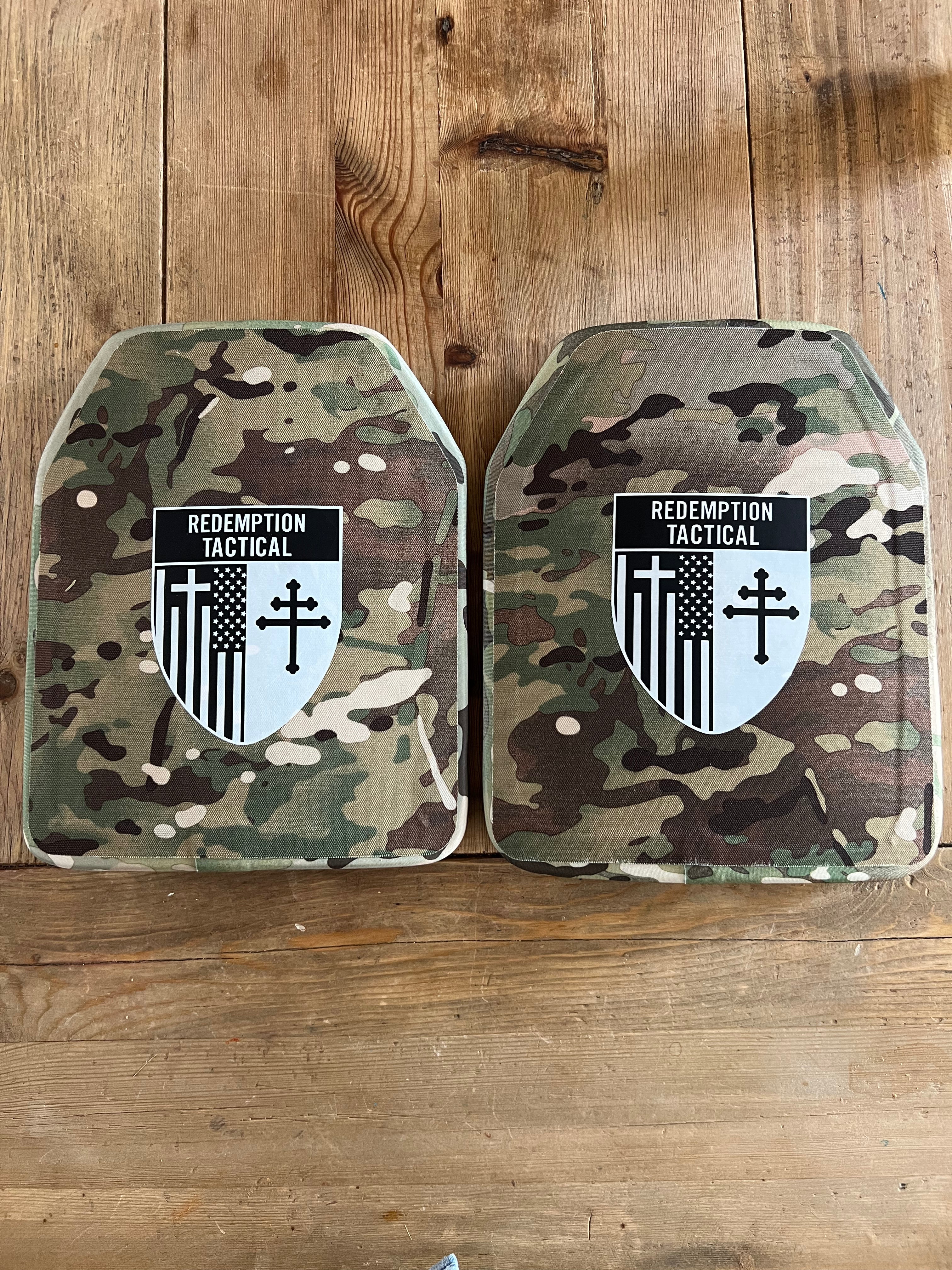 Pair of 10x12 Level IV Ceramic PE Plates Ballistic FRONT AND BACK (SIZE SMALL to LARGE) Curved with Shooters Cut