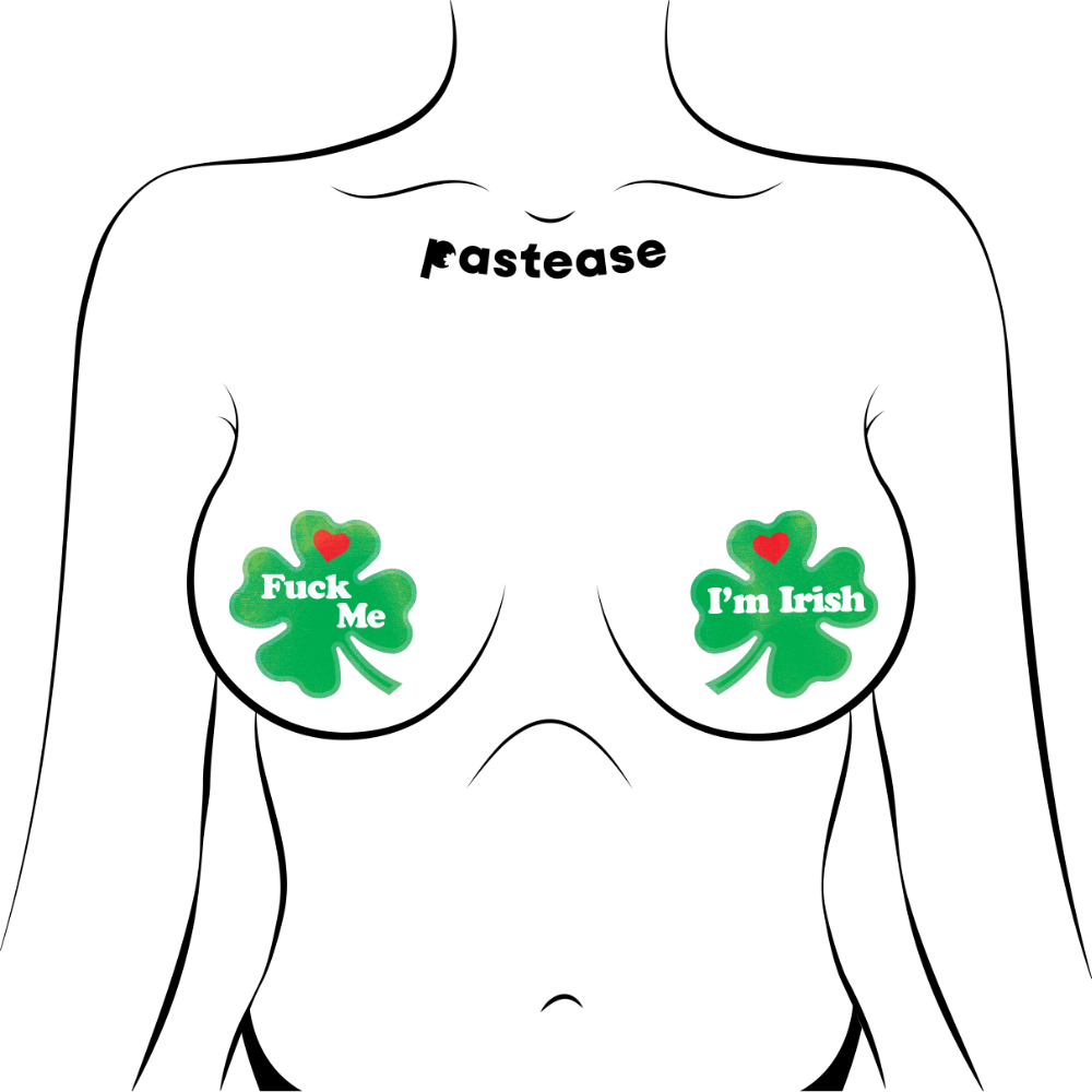 Four Leaf Clover: 'Fuck Me, I'm Irish' Lucky Green Shamrock Nipple Pasties by Pastease®
