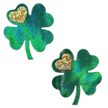 Four Leaf Clover: Holographic Green Shamrocks with Hearts o' Gold Nipple Pasties by Pastease®