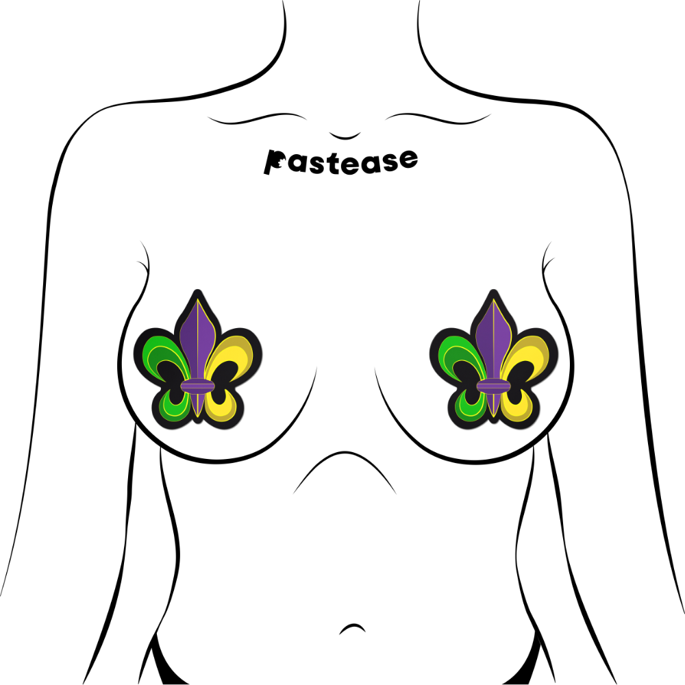 Fleur-de-lis: Purple, Yellow & Green Mardi Gras Nipple Pasties by Pastease®