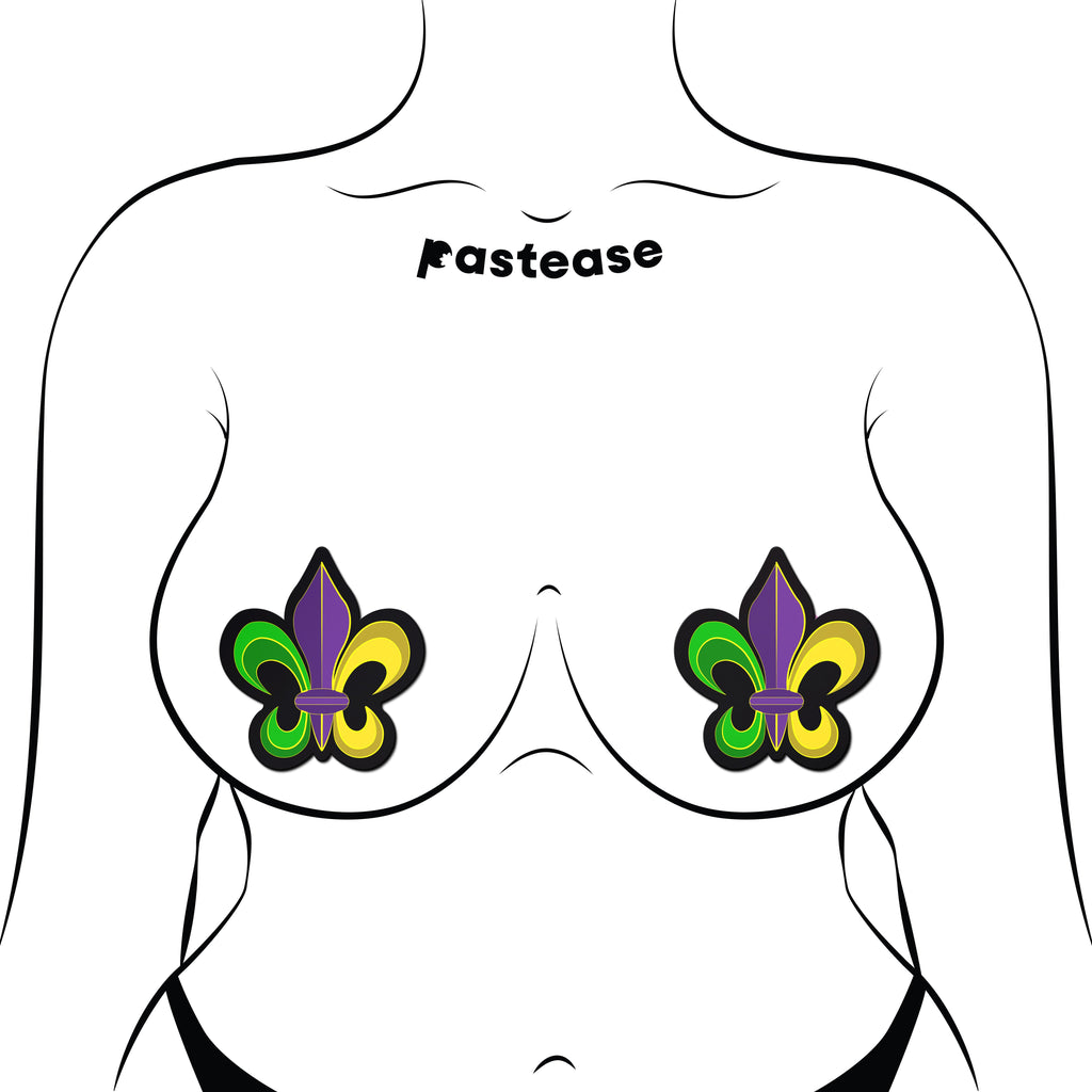 Fleur-de-lis: Purple, Yellow & Green Mardi Gras Nipple Pasties by Pastease®