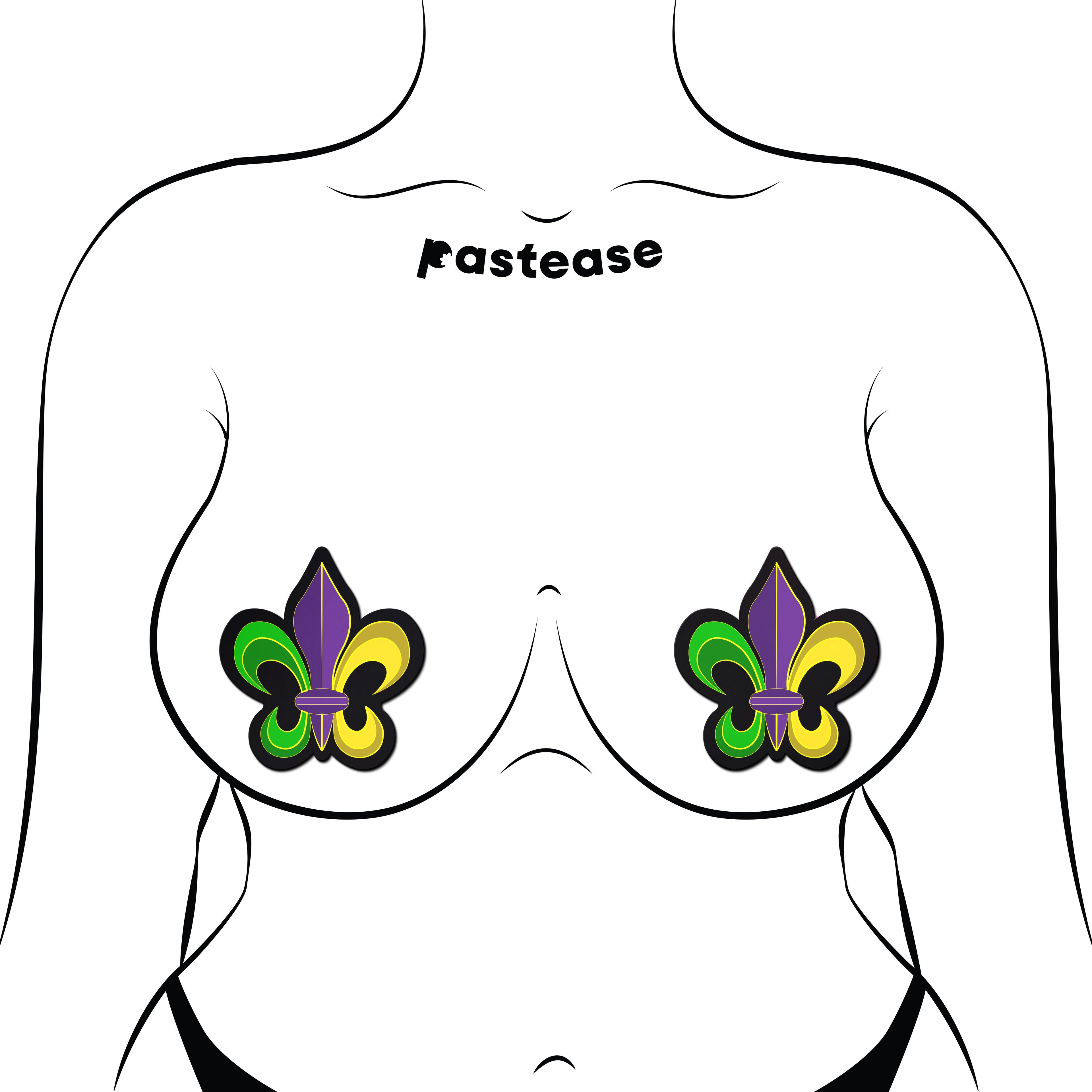 Fleur-de-lis: Purple, Yellow & Green Mardi Gras Nipple Pasties by Pastease®