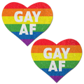 Love: Rainbow 'GAY AF' on Glitter Velvet Heart Nipple Pasties by Pastease®