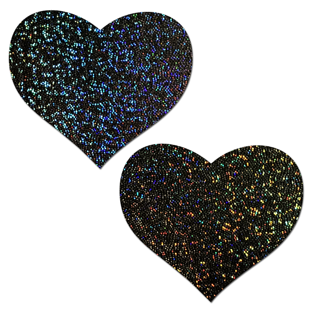 Love: Black Glitter Heart Nipple Pasties by Pastease® o/s