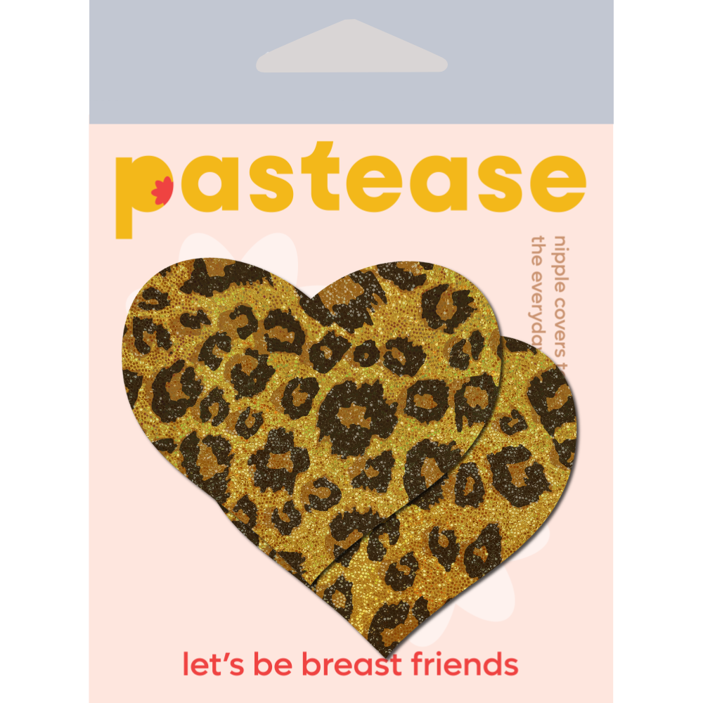 Love: Glittering Gold Cheetah Heart Nipple Pasties by Pastease®
