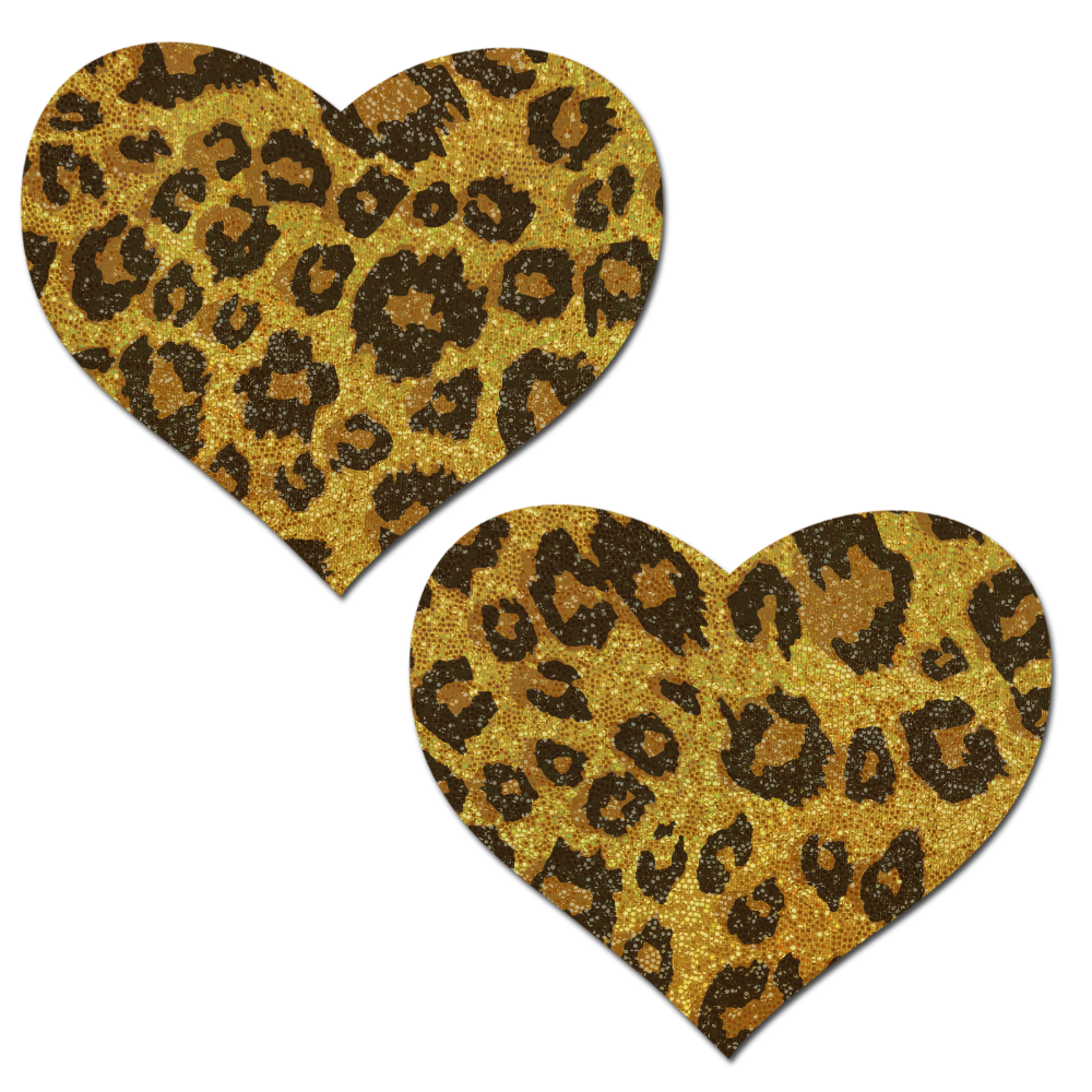 Love: Glittering Gold Cheetah Heart Nipple Pasties by Pastease®