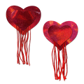 Tassels: Red Holographic Hearts with Tassel Fringe Nipple Pasties by Pastease®