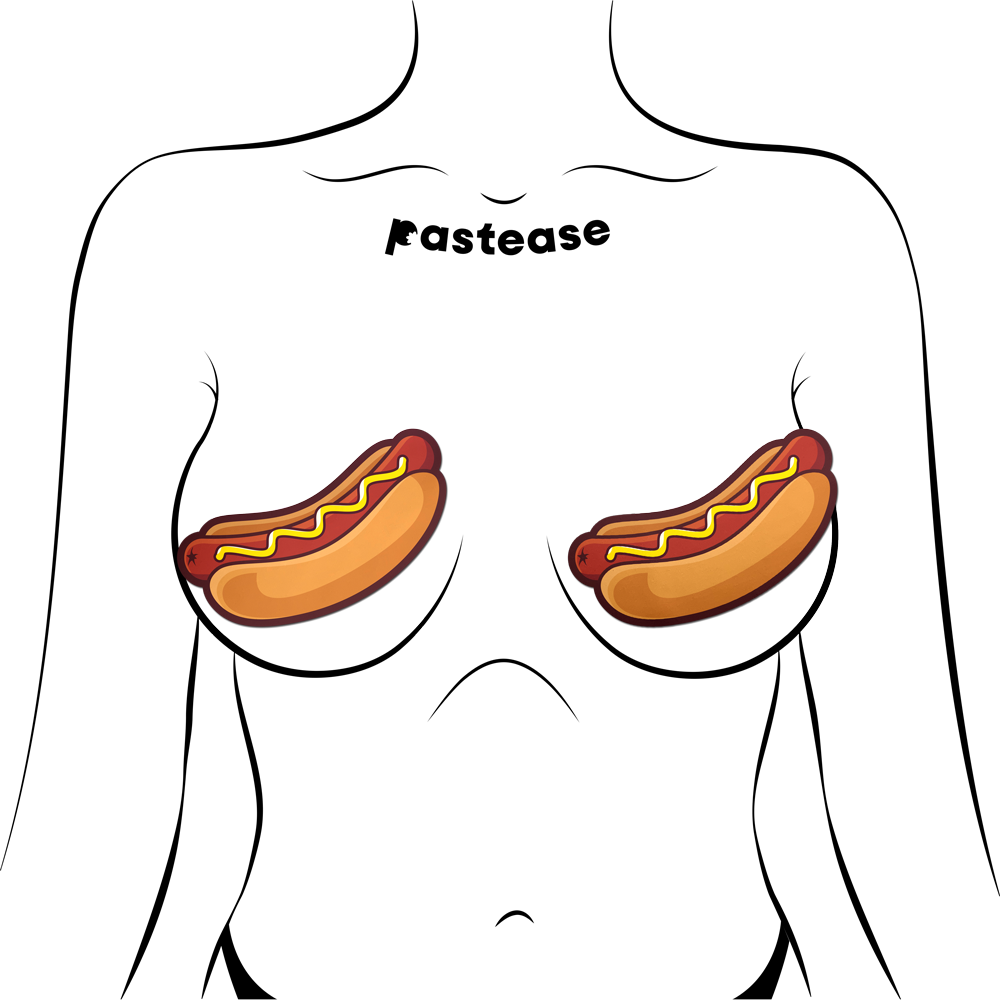 Glizzy Hotdog Pasties Weiner with Mustard Nipple Covers by Pastease
