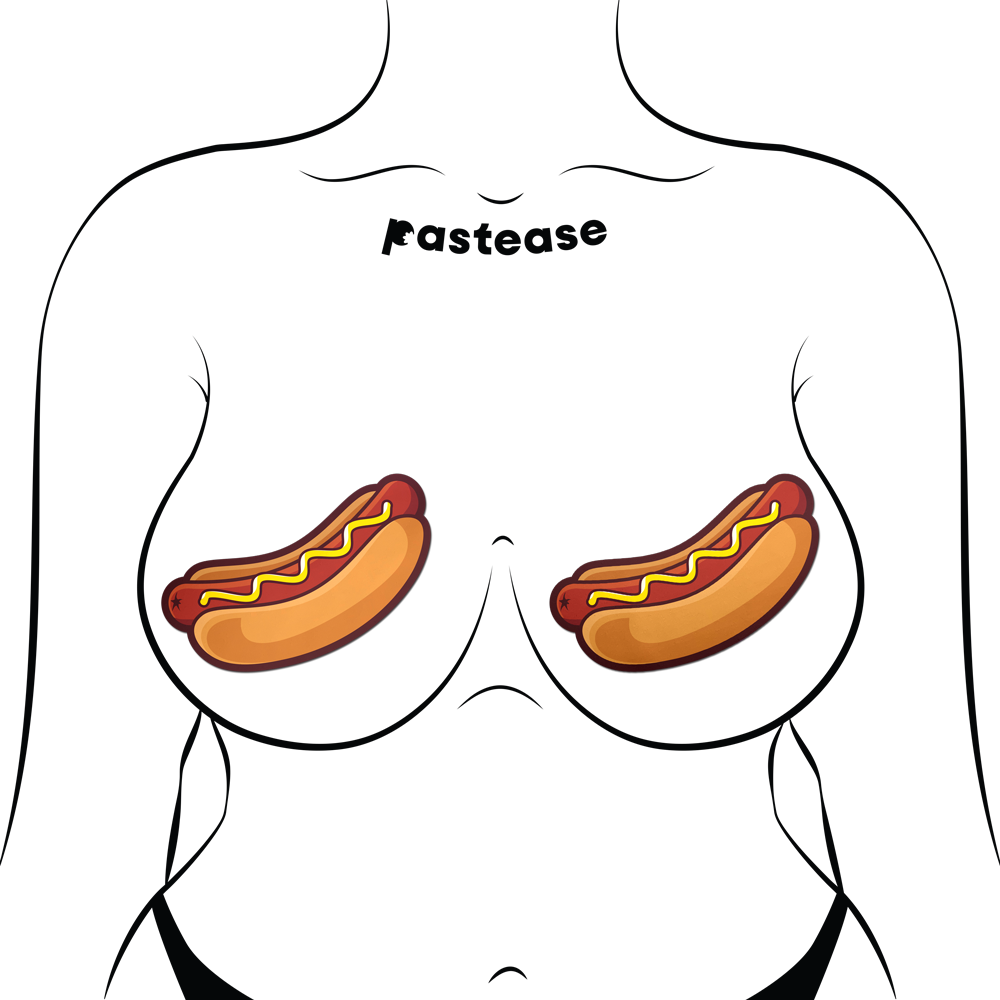 Glizzy Hotdog Pasties Weiner with Mustard Nipple Covers by Pastease