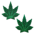 Indica Pot Leaf: Glitter Green Weed Nipple Pasties by Pastease®