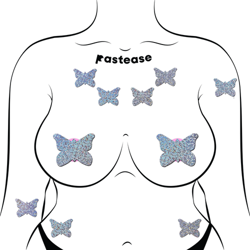 Body Minis: 10 Mini Silver Glitter Butterflies Nipple and Body Pasties by Pastease® o/s