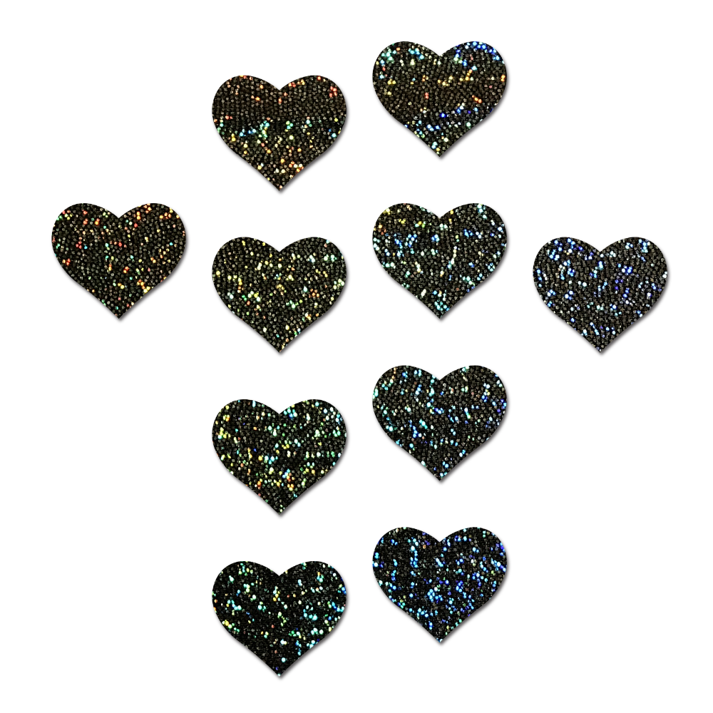 Body Minis: 10 Mini Black Glitter Hearts Nipple & Body Pasties by Pastease®