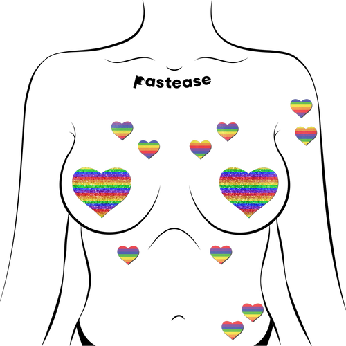 Body Minis: 10 Mini Rainbow Hearts Nipple & Body Pasties by Pastease®