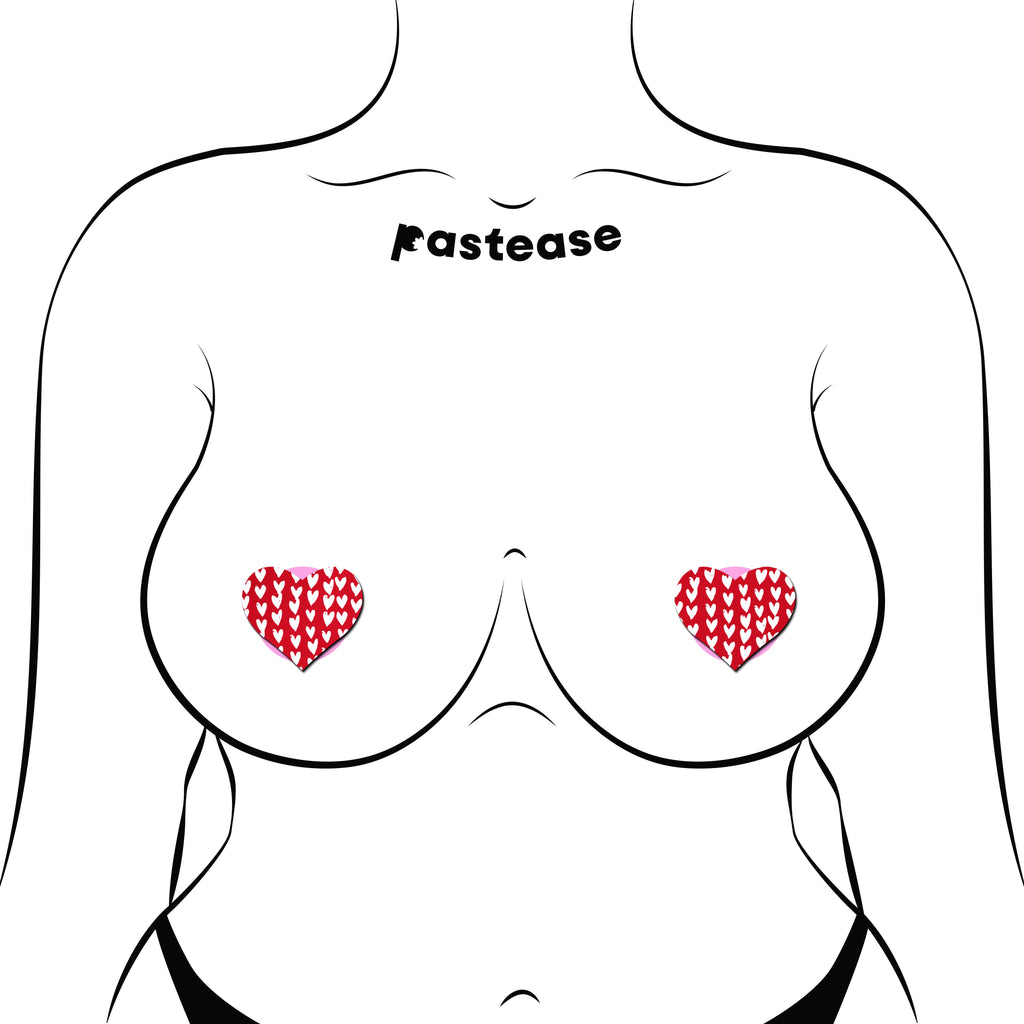 Petites: Two-Pair Small Red Hearts Pattern on White Hearts Nipple Pasties by Pastease®