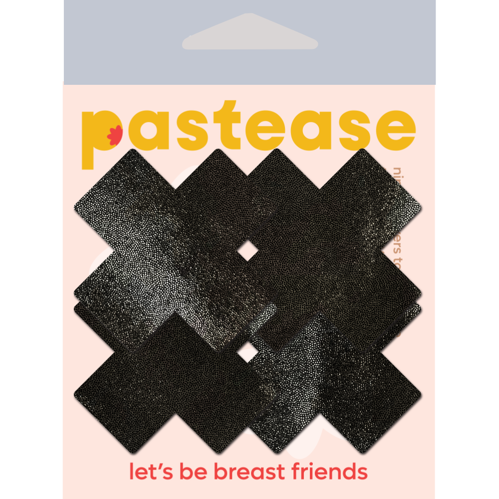 Petite Plus X: Two Pair of Small Liquid Black Cross Nipple Pasties by Pastease® o/s