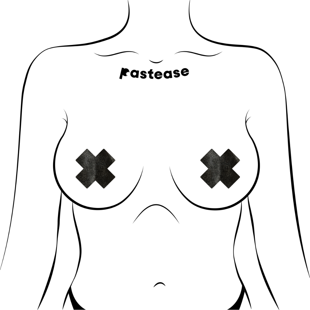 Petite Plus X: Two Pair of Small Liquid Black Cross Nipple Pasties by Pastease® o/s