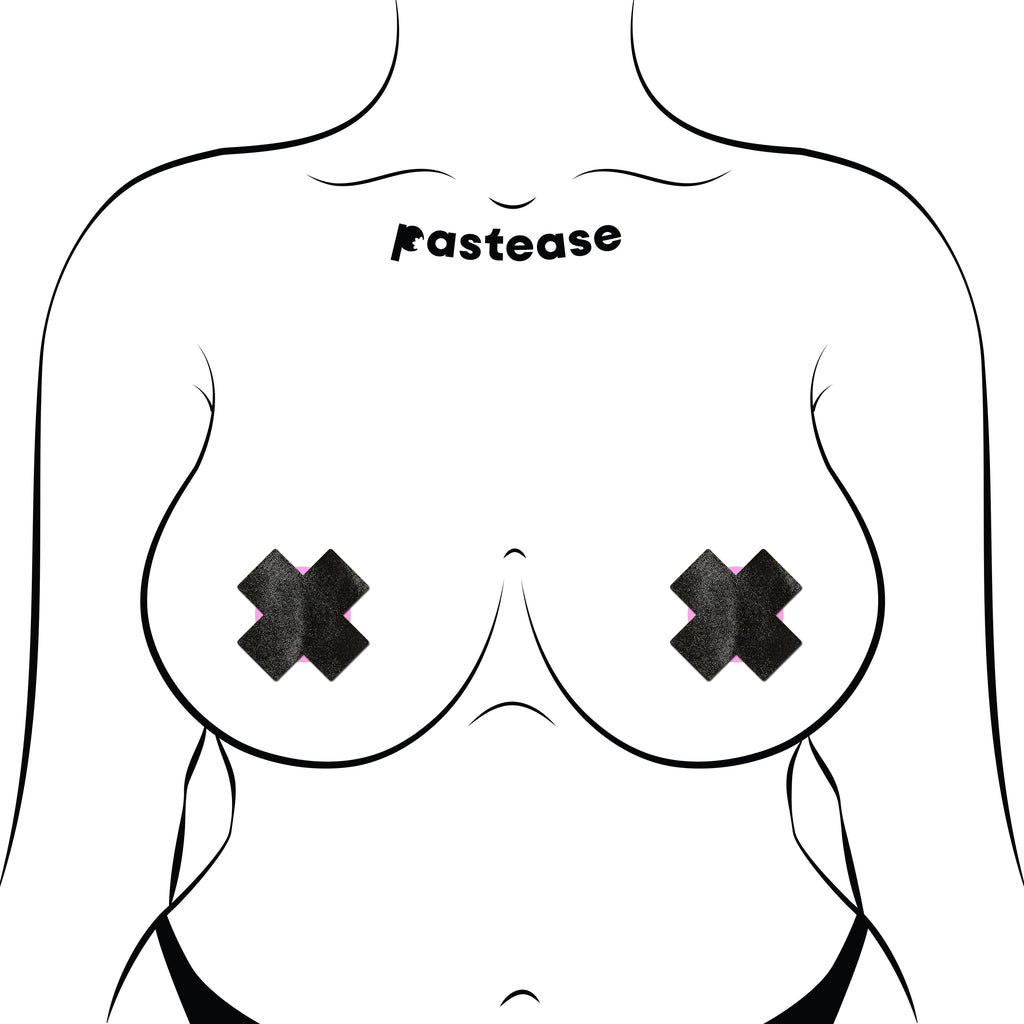Petite Plus X: Two Pair of Small Liquid Black Cross Nipple Pasties by Pastease® o/s