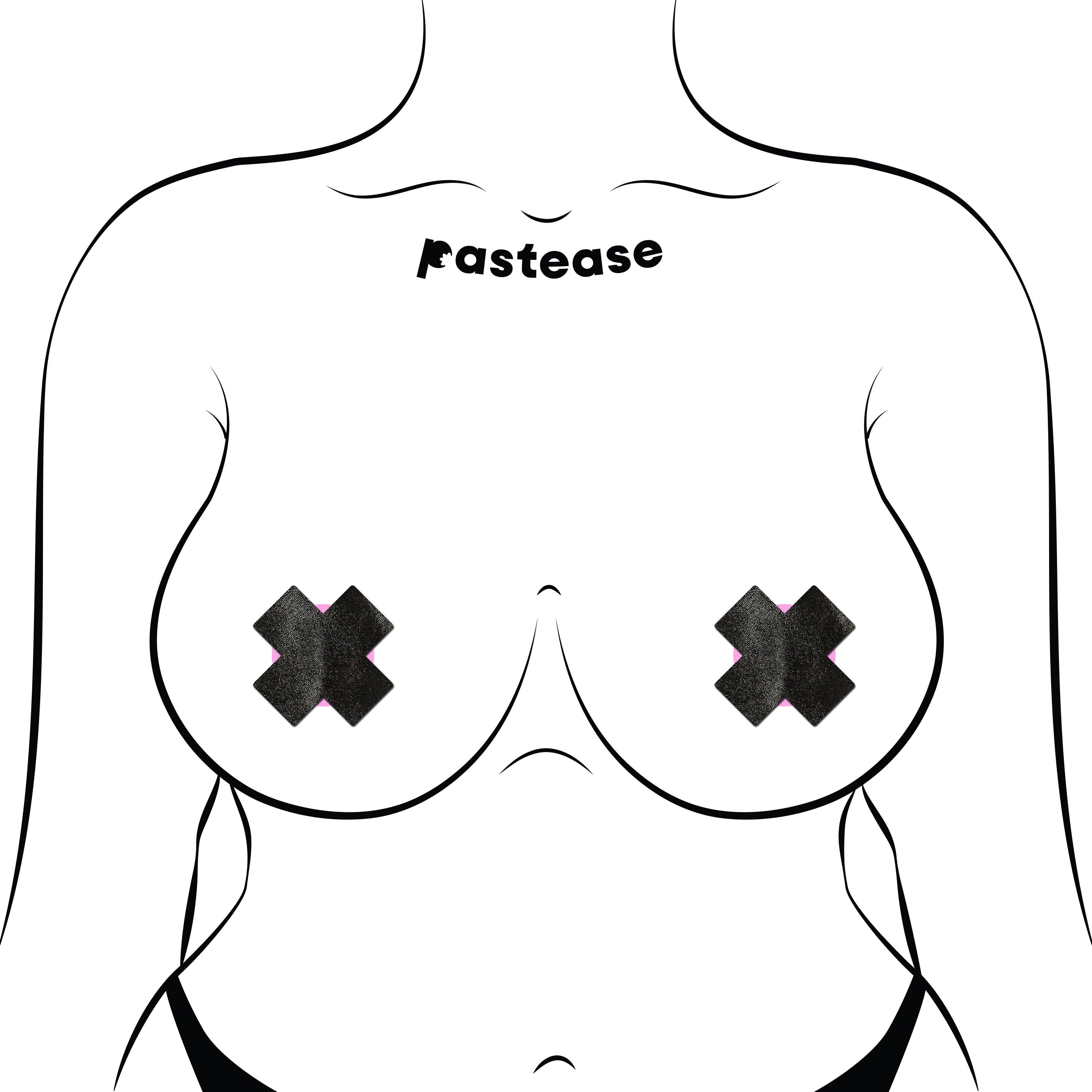 Petite Plus X: Two Pair of Small Liquid Black Cross Nipple Pasties by Pastease® o/s