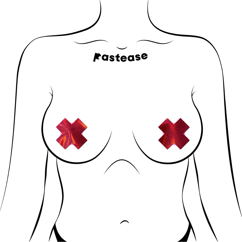 Petite Plus X: Two Pair of Small Liquid Red Cross Nipple Pasties by Pastease® o/s