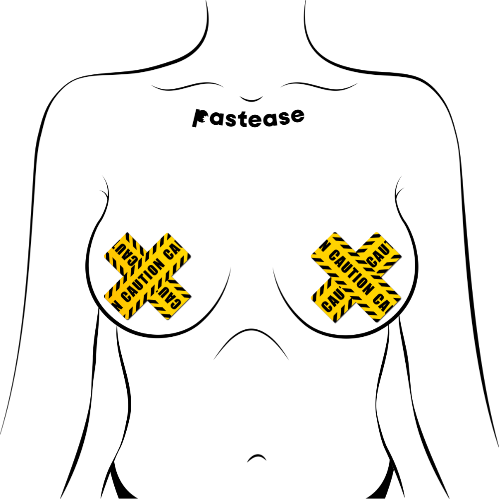 Plus X: Crossed Caution Tape Nipple Pasties  by Pastease®