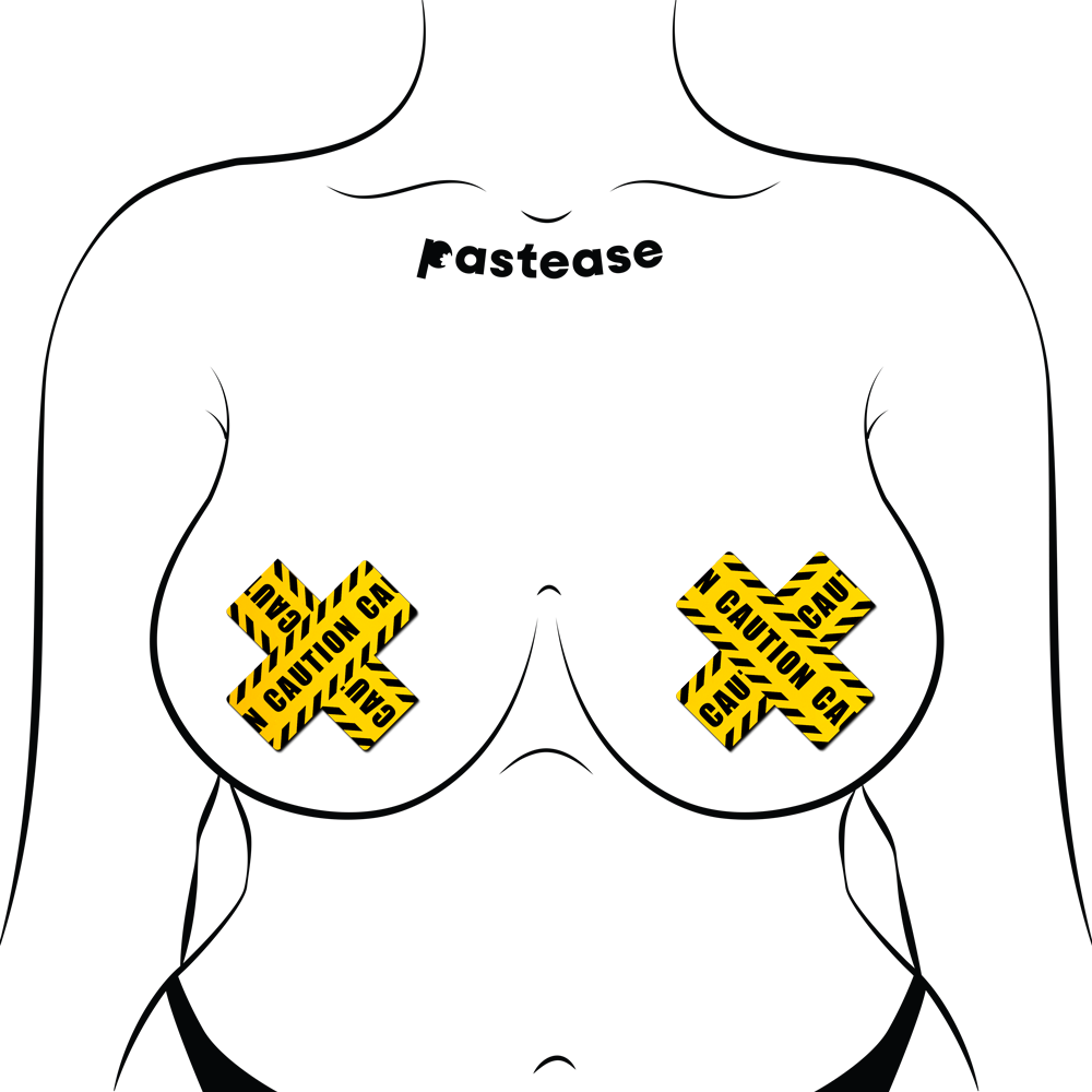 Plus X: Crossed Caution Tape Nipple Pasties  by Pastease®