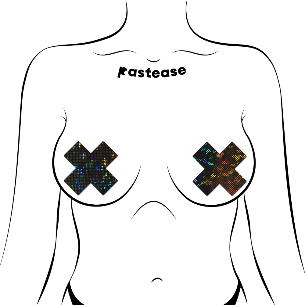 Plus X: Shattered Glass Disco Ball Glitter Cross Nipple Pasties by Pastease®
