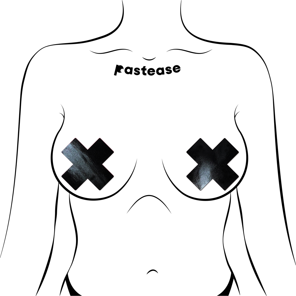 Plus X: Patent Leather Fetish Vinyl Cross Nipple Pasties by Pastease®