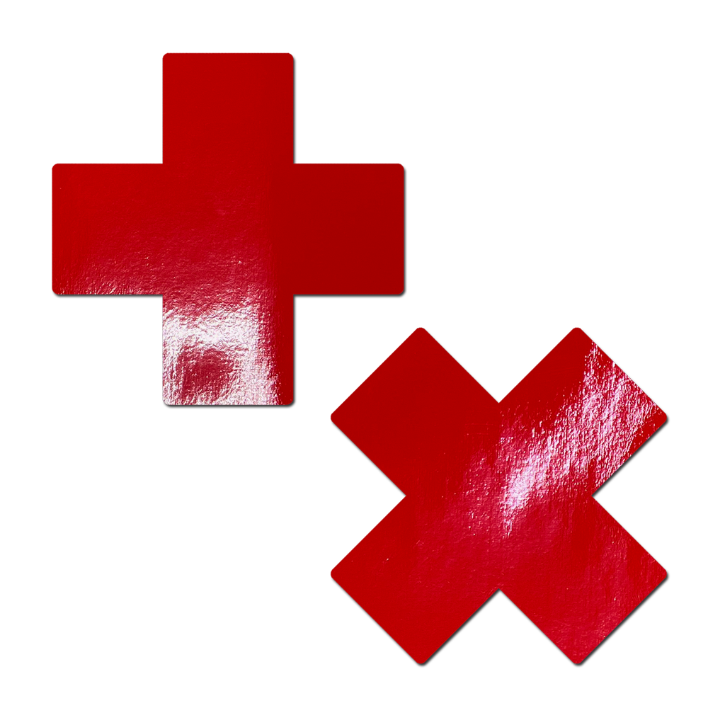 Plus X: Patent Leather Fetish Vinyl Cross Nipple Pasties by Pastease®