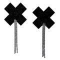 Tassel Pasties: Black Sparkle Plus X Pastease with Long Rhinestone Tassel Nipple Pasties by Pastease®