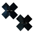 Pierced Pasties: Liquid Black Cross Plus X with Barbell Piercing Nipple Covers by Pastease®
