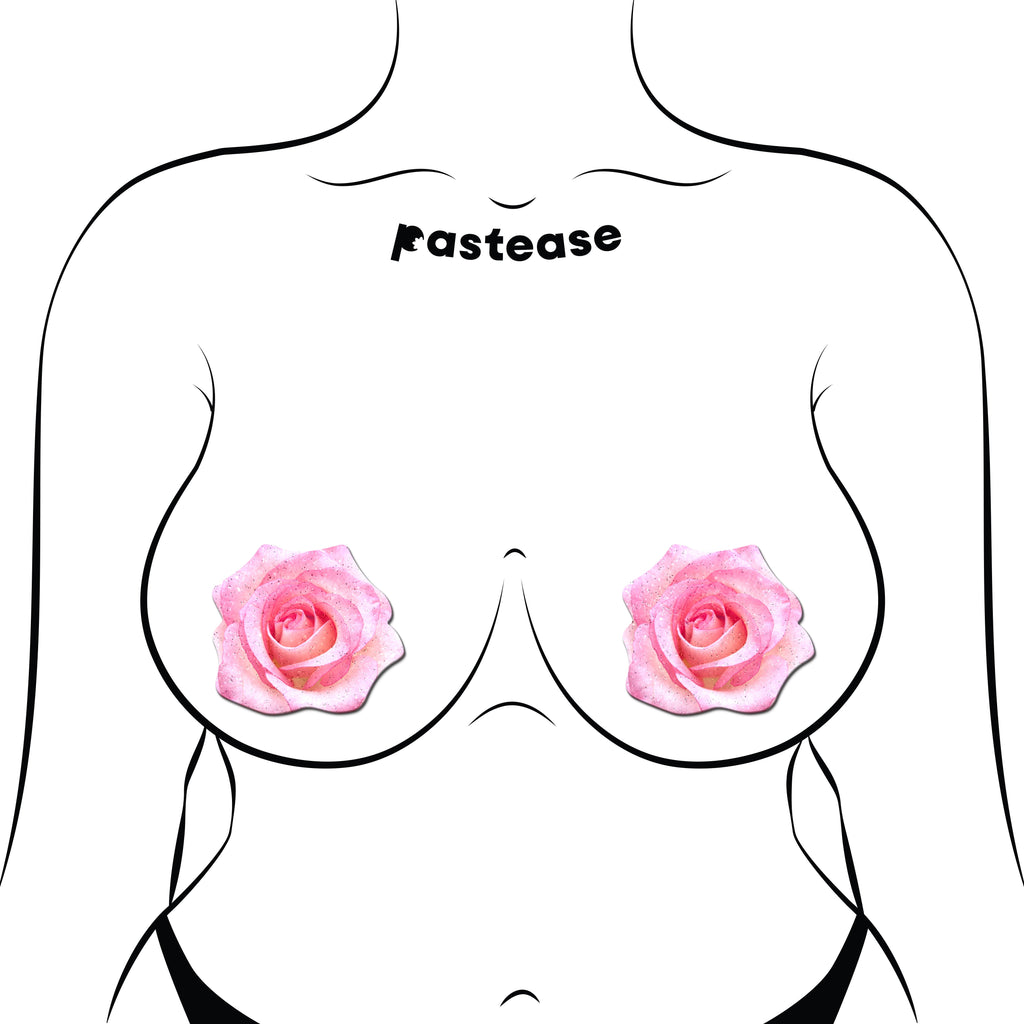 Rose: Glitter Velvet Blooming Rose Flower Nipple Pasties by Pastease®