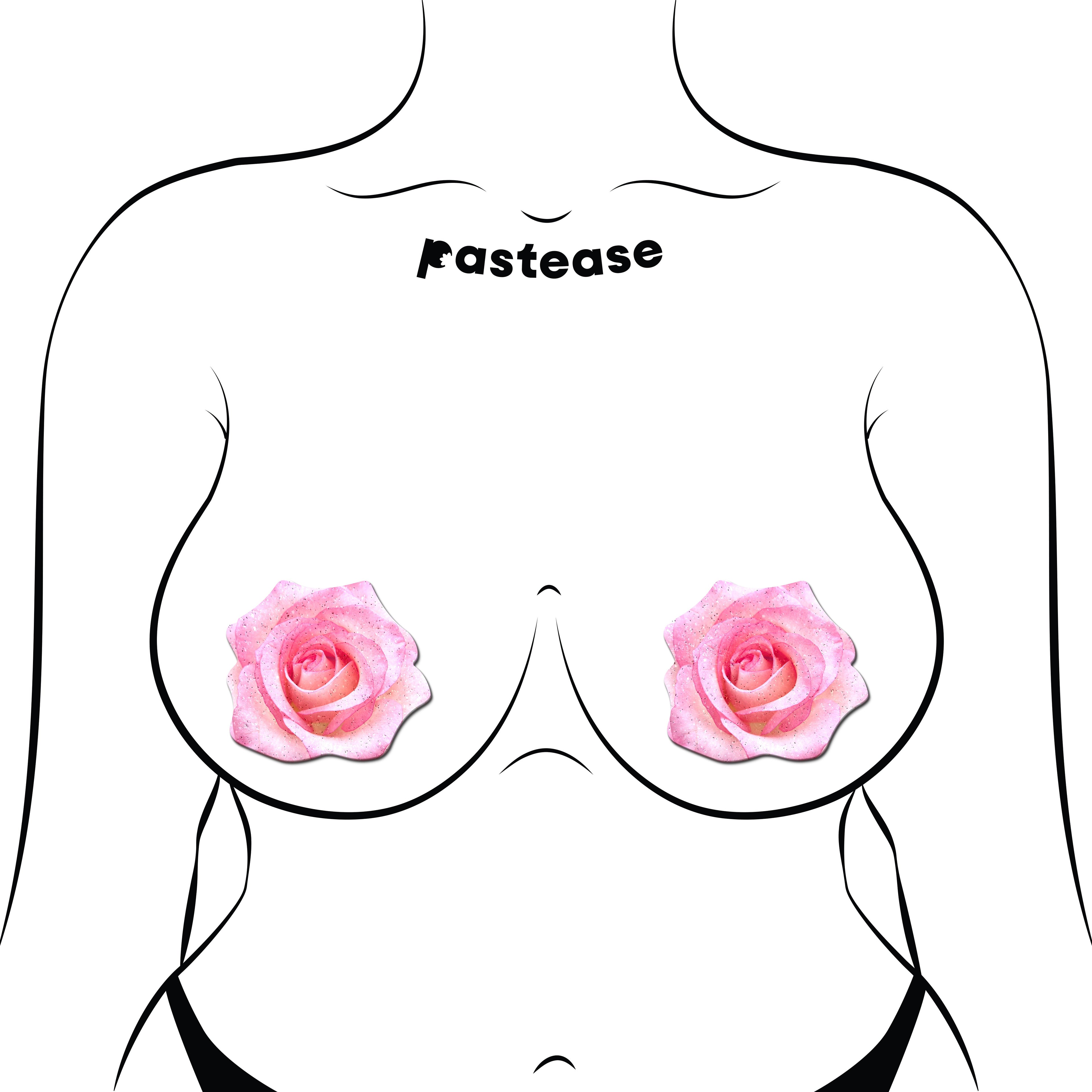 Rose: Glitter Velvet Blooming Rose Flower Nipple Pasties by Pastease®