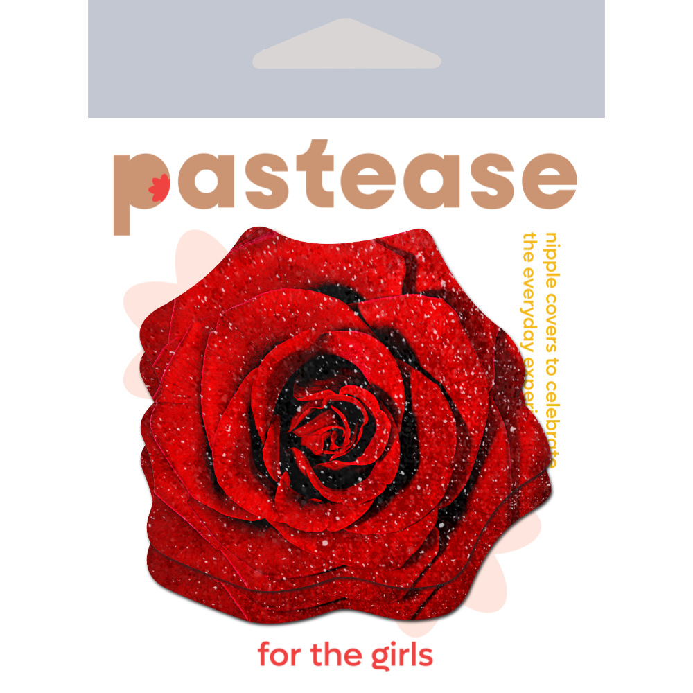 Rose: Red Glitter Velvet Blooming Rose Nipple Pasties by Pastease®