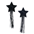 Tassel Pasties: Black Sparkle Star Pastease with Long Fringe Nipple Pasties by Pastease® o/s