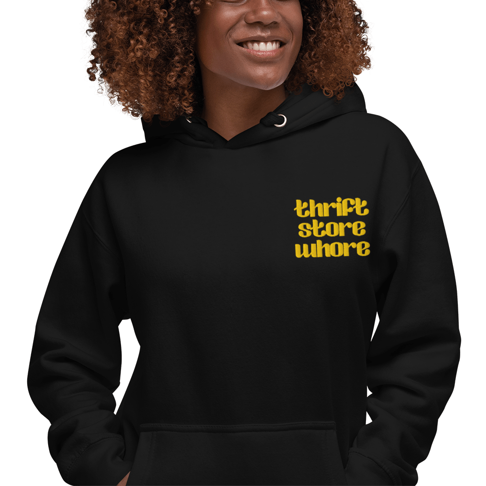 UNISEX — Thrift Store Whore Embroidered Hoodie