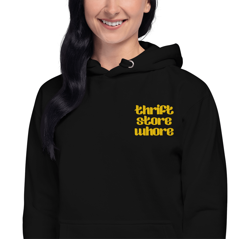 UNISEX — Thrift Store Whore Embroidered Hoodie