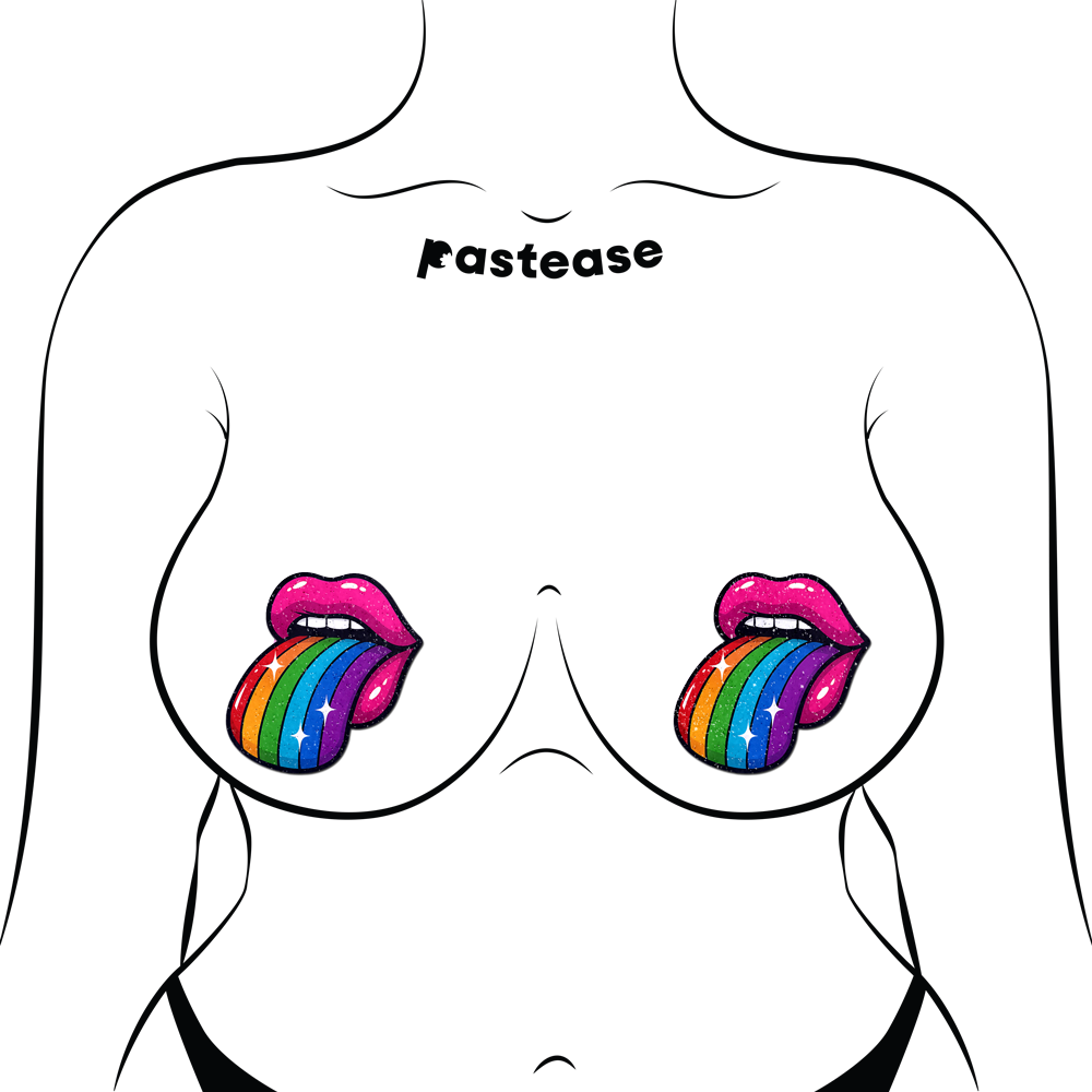 Taste the Rainbow Sparkling Tongue Out Breast Covers by Pastease